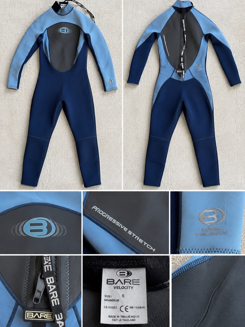 Bare Velocity Navy & Light Blue Full Wetsuit One-Piece Women 6